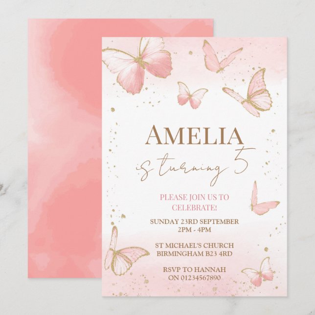 Butterfly zum Geburtstag Einladung (Vorne/Hinten)