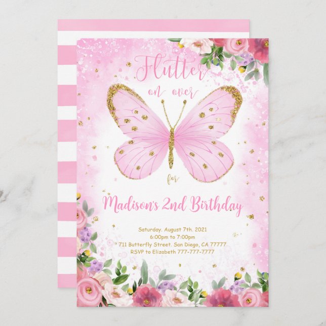 Butterfly zum Geburtstag Einladung (Vorne/Hinten)