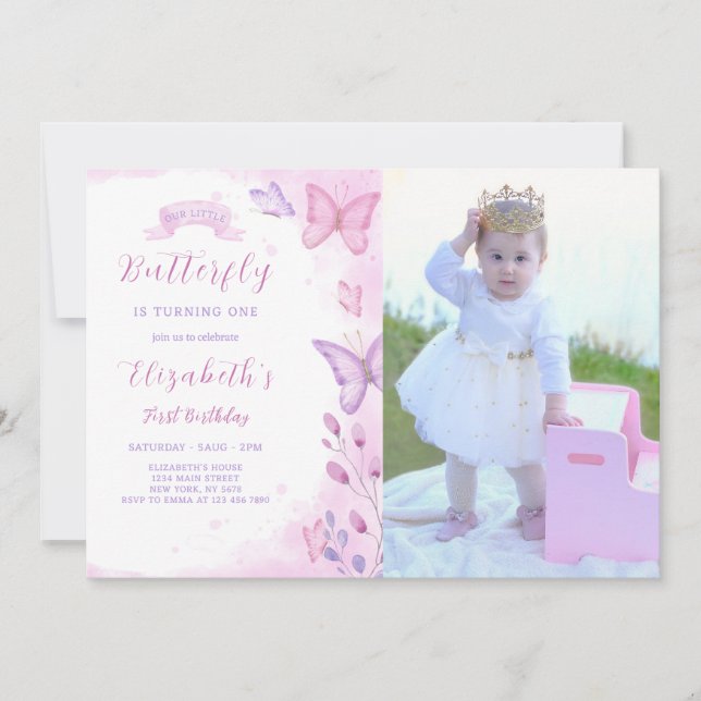 Butterfly zum Geburtstag Einladung mit Foto (Vorderseite)