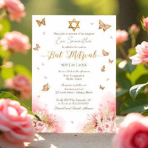 Butterflys Floral Gold Foil Bat Mitzvah Einladung
