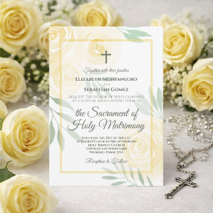 Buttergelb Boho Chic Rosen Katholische Hochzeit Einladung