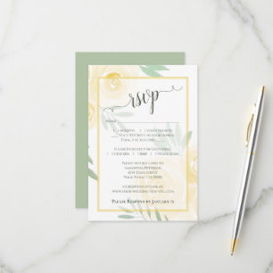 Buttergelb Boho Chic Wasserfarben Rosen Hochzeit RSVP Karte