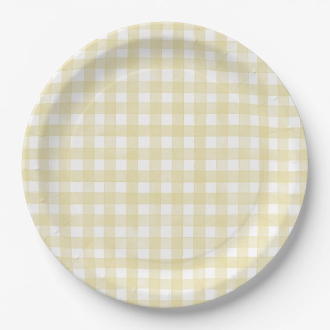 Buttergelb Klassischer Gingham Pappteller (Vorderseite)