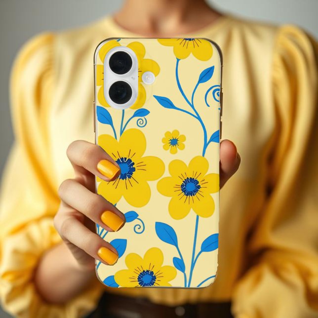 Buttergelb und blau Case-Mate iPhone hülle (Butter Yellow and Blue Floral Case-Mate iPhone Case)