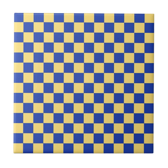 Buttergelb und blau kariertes Brettmuster Fliese (Vorderseite)
