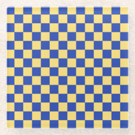 Buttergelb und blau kariertes Brettmuster Glasuntersetzer