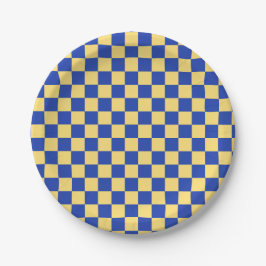 Buttergelb und blau kariertes Brettmuster Pappteller