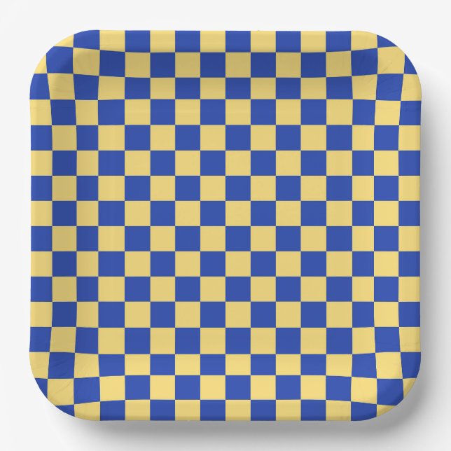 Buttergelb und blau kariertes Brettmuster Pappteller (Vorderseite)