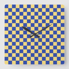 Buttergelb und blau kariertes Brettmuster Quadratische Wanduhr