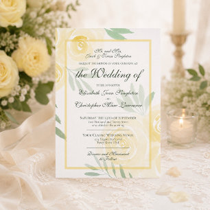 Buttergelb und Gold Boho Rosen Formale Hochzeit Einladung