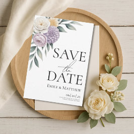 Buttergelb und Lila Blumenevent Save The Date
