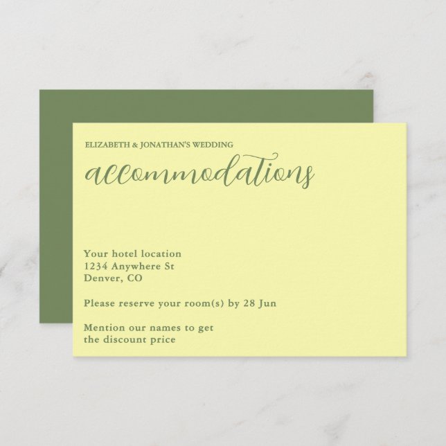 Buttergelb und Minimalistische Hochzeit Begleitkarte (Vorne/Hinten)