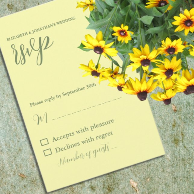 Buttergelb und Minimalistische Hochzeit RSVP Karte (Von Creator hochgeladen)