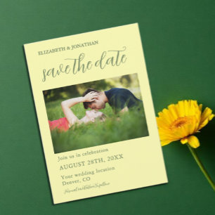 Buttergelb und Salbei Minimalistische Hochzeit Save The Date