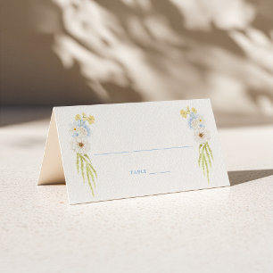Buttergelbe Babyblaue Florale Hochzeit Platzkarte