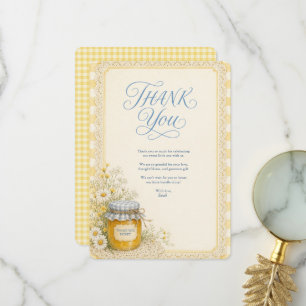 Buttergelbe Babyparty Dankeskarten Gingham Dankeskarte
