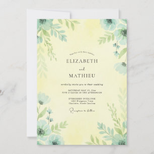 Buttergelbe Blättrige Hochzeit Einladung