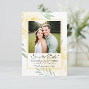 Buttergelbe Boho-Aquarellrosen-Foto-Hochzeit Save The Date