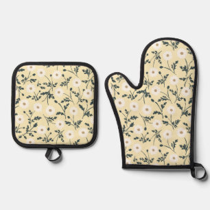 Buttergelbe Creme Modern Farmhouse Gänseblümchen M Ofenhandschuh & Topflappen-Set