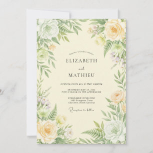Buttergelbe Farn-Hochzeit Einladung