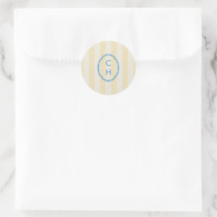 Buttergelbe gestreifte Monogramm-Hochzeitsaufklebe Runder Aufkleber