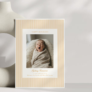 Buttergelbe gestreifte neue Baby-Foto-Weihnachtska Feiertagskarte
