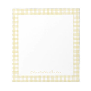 Buttergelbe Gingham-Notizblock mit individuellem N Notizblock