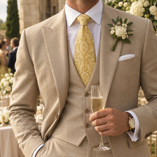 Buttergelbe Gold Barock Damast Eleganz Krawatte