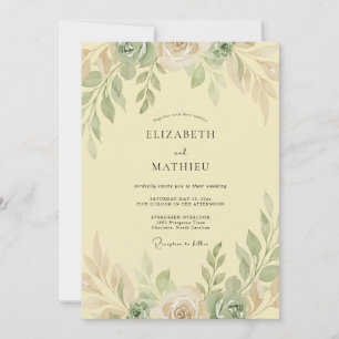 Buttergelbe Hochzeit mit gedämpfter Eukalyptus-Fol Einladung