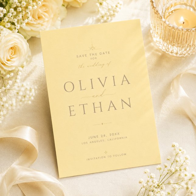 Buttergelbe moderne Hochzeit Save The Date (Von Creator hochgeladen)