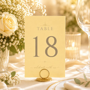 Buttergelbe moderne schicke Hochzeitstisch-Nummer Tischnummer