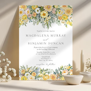 Buttergelbe Pfirsich-Sage-Grüne Florale Hochzeit Einladung