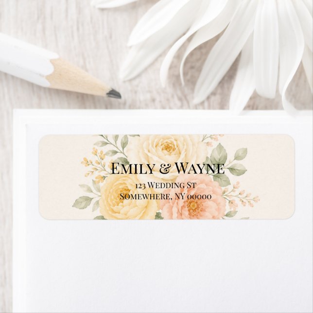 Buttergelbe Pfirsich- und Elfenblumen-Hochzeit  (Insitu)