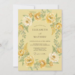 Buttergelbe Ranunculus Graue Eukalyptus-Hochzeit Einladung
