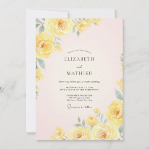 Buttergelbe Ranunculus-Stille-Eukalyptus-Hochzeit Einladung
