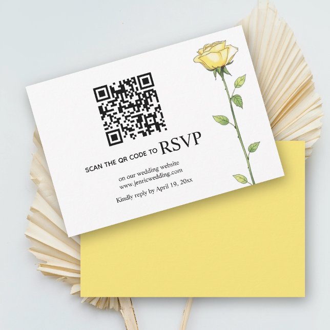Buttergelbe Rose Blume QR-Code Blumenhochzeit RSVP Karte (Von Creator hochgeladen)