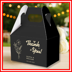 Buttergelbe schwarze Wildblumen-Hochzeit Danke Geschenkschachtel