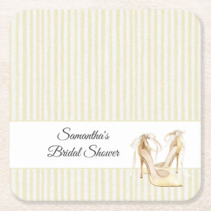 Buttergelbe Streifen High Heels Brautparty Rechteckiger Pappuntersetzer