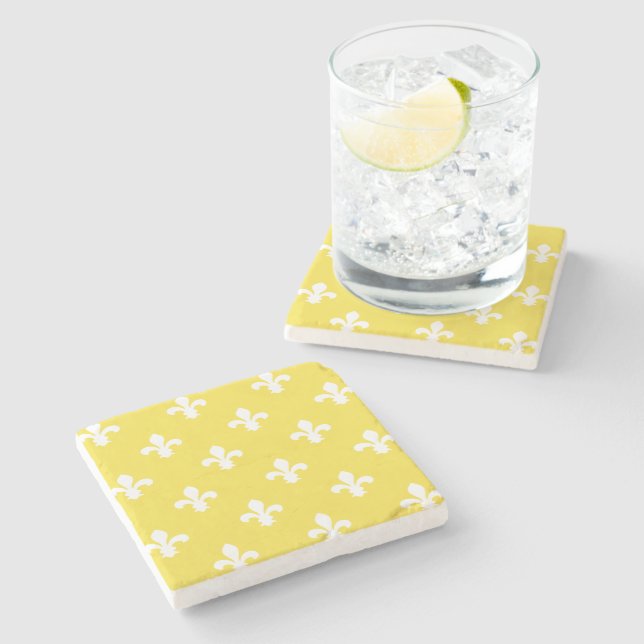 Buttergelbe südliche Hütte Fleur de Lys Steinuntersetzer (Seitenansicht)