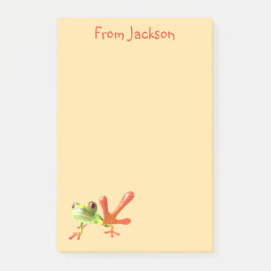 Buttergelber grüner und orangefarbener Frosch Post-it Klebezettel