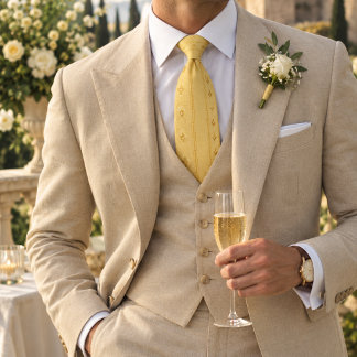 Buttergelbes Gold-Herringbone-Fleur-Streifen Krawatte