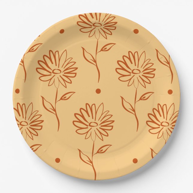 Butterscotch farbige Sonnenblumenmuster Pappteller (Vorderseite)