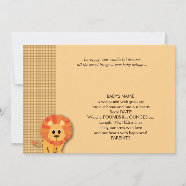 Butterscotch Lion Baby Ankündigung (Vorderseite)