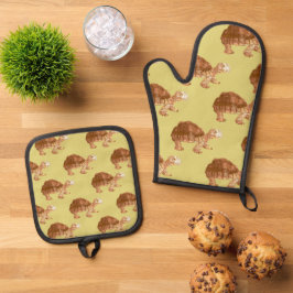Butterscotyellow Niedlich Tortoise Turtle Pattern Ofenhandschuh & Topflappen-Set