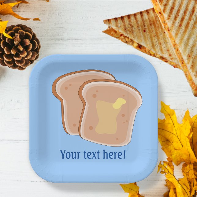 Buttertoast-Grafik und eigener Text Pappteller (Von Creator hochgeladen)