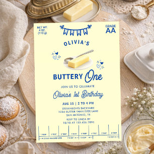 Butterweiches Eins Blau Gelbe Butter 1. Geburtstag Einladung