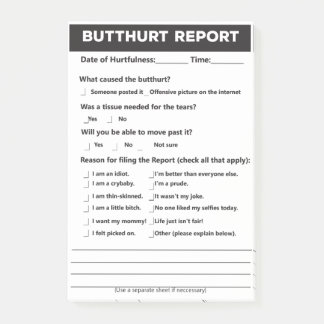 Butthurt-Bericht-Formular Post-it® Notes, 4" x 6" Post-it Klebezettel