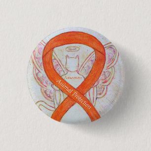 Button "Animal Protection Orange Awareness Ribbon"