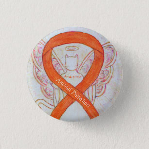 Button "Animal Protection Orange Awareness Ribbon"