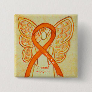 Button "Animal Protection Orange Awareness Ribbon"